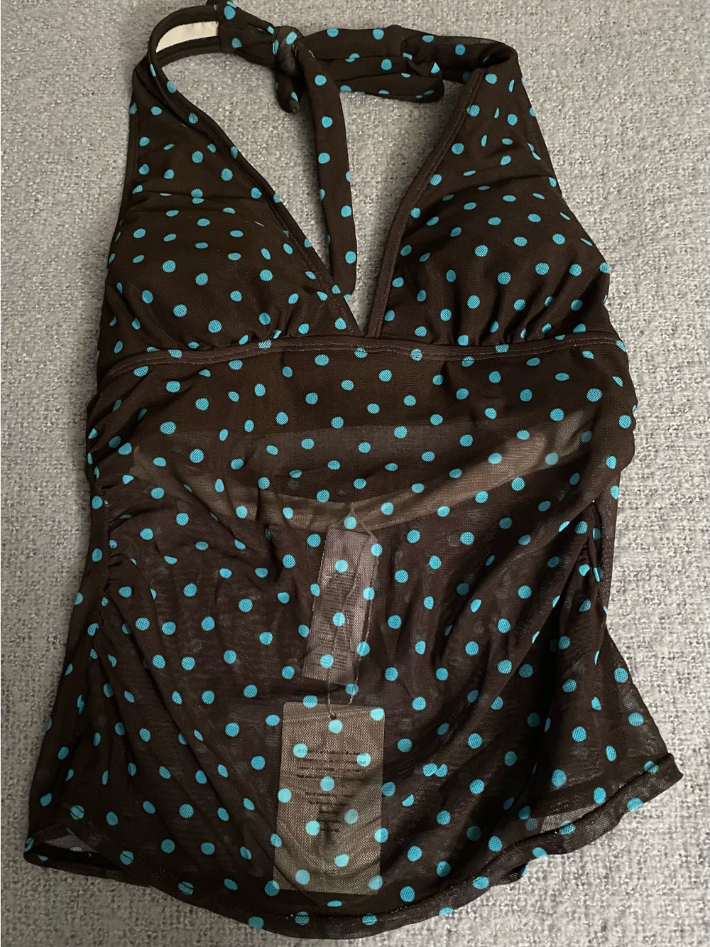 Cupshe Brown Halter Tankini with Turquoise Polka Dots